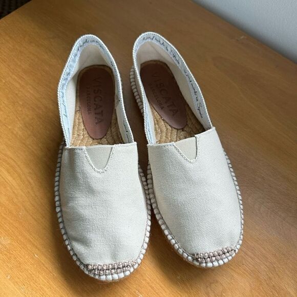 Viscata Barcelona Barceloneta Canvas Cream/Off White Espadrille Closer Toe Flat - Picture 3 of 13